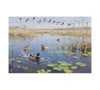 200 Piece Wooden Jigsaw Puzzle - Challenging | Duck Swimming On The Lake Geese Flying In The Sky | Design - Adult Brain Teaser & Unique Home Decor Gift,