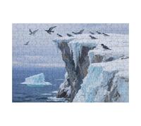 200 Piece Wooden Jigsaw Puzzle - Challenging | Ice Cliff Seabirds Bitter Cold Wind | Design - Adult Brain Teaser & Unique Home Decor Gift,