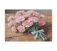 200 Piece Wooden Jigsaw Puzzle - Challenging | Pink Carnation Blue Ribbon Embellishment | Design - Adult Brain Teaser & Unique Home Decor Gift,