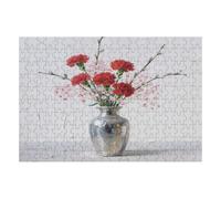 200 Piece Wooden Jigsaw Puzzle - Challenging | Red Flower Silver Vase The Beauty Of Silence | Design - Adult Brain Teaser & Unique Home Decor Gift,