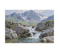 200 Piece Wooden Jigsaw Puzzle - Challenging | Snow Mountain Stream Surrounded By Rocks | Design - Adult Brain Teaser & Unique Home Decor Gift,