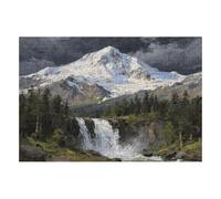 200 Piece Wooden Jigsaw Puzzle - Challenging | Snow Mountain Waterfall Surrounded By Forest | Design - Adult Brain Teaser & Unique Home Decor Gift,