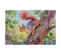 200 Piece Wooden Jigsaw Puzzle - Challenging | Squirrel Climbing A Tree Playing Among Flowers | Design - Adult Brain Teaser & Unique Home Decor Gift,