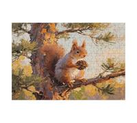 200 Piece Wooden Jigsaw Puzzle - Challenging | Squirrel On A Branch, Holding A Pine Cone Animal | Design - Adult Brain Teaser & Unique Home Decor Gift,