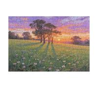 200 Piece Wooden Jigsaw Puzzle - Challenging | Sunset Tree Shadows The Tranquility Of The Sea Of Flowers | Design - Adult Brain Teaser & Unique Home Decor Gift,