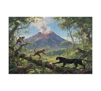 200 Piece Wooden Jigsaw Puzzle - Challenging | Volcano Jungle Monkey Leopard | Design - Adult Brain Teaser & Unique Home Decor Gift,