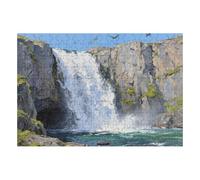 200 Piece Wooden Jigsaw Puzzle - Challenging | Waterfall Into The Sea Animals Flying | Design - Adult Brain Teaser & Unique Home Decor Gift,