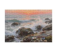 200 Piece Wooden Jigsaw Puzzle - Challenging | Waves Hitting Rocks Crab And Shellfish Habitat | Design - Adult Brain Teaser & Unique Home Decor Gift,