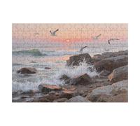 200 Piece Wooden Jigsaw Puzzle - Challenging | Waves Hitting Rocks Gulls Flying-A | Design - Adult Brain Teaser & Unique Home Decor Gift,