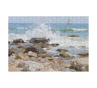 200 Piece Wooden Jigsaw Puzzle - Challenging | Waves Hitting Rocks Sailing | Design - Adult Brain Teaser & Unique Home Decor Gift,