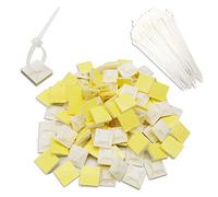 200 Pieces/100 Sets Cable Ties Adheasive Mounts,100 mm x 35 mm White Nylon Zip Tie with Self Adhesive Tie Wraps Base Holder Sticky Pads Cable Organizer for Home Office Garage and Workshop