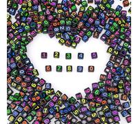 200 Pieces 6x6mm Black Cube Acrylic Number Beads 0-9 Mixed Plastic Shape Loose Beads for Jewelry Making Bracelets Necklaces Key Chains (Colorful on Black)