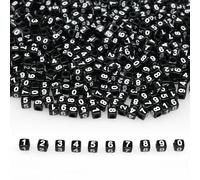 200 Pieces 6x6mm Black Cube Acrylic Number Beads A-Z Mixed Plastic Shape Loose Beads for Jewelry Making Bracelets Necklaces Key Chains (White on Black)
