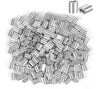 200 Pieces Aluminum Sleeves Clips, Aluminium Wire Rope Clamp Double Hole Steel Wire Rope Clamp 2mm Aluminium Crimping Loop for Wire Rope and Cable (Silvery)
