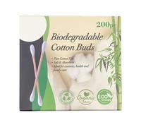 200 Pieces Bamboo Cotton Buds, Biodegradable, Plastic-Free, Fully Recyclable Ear Buds Ideal for Cosmetic, Health and Family Care