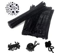 200 Pieces Black Pipe Cleaners For Craft Hair With 100 Pieces Eyes, 30cm X 6mm Pipe Cleaners Black For Halloween Diy Craft Supplies