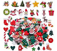 200 Pieces Christmas Wooden Buttons Assorted Christmas Art Craft Buttons for Handmade Project, Mixed Sizes and Styles