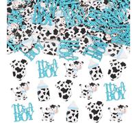 200 Pieces Cow Baby Shower Confetti for Boy, Blue It's a Boy Cow Print Confetti Table Decorations, Farm Animals Theme Party Decor, Barnyard Baby Shower Supplies