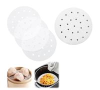 200 Pieces Disposable Bamboo Steamer Liner with Holes，Steamer Paper ，Steaming Basket Liners for Air Fryer Steaming Basket，Round (White - 6 inches)