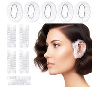 200 Pieces Disposable Ear Covers for Shower Waterproof Clear Plastic Ear Protectors Shower Caps for Adults Women Men for Salon Bathing Hair Dye