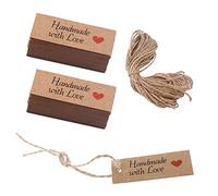 200 Pieces Handmade with Love Tags Handmade Tags Kraft Paper Handmade with Love Tags with 65.6 Feet Natural Jute Strings Brown