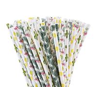 200 Pieces Hawaiian Paper Straws Biodegradbable Recyclable Drinking Straws Summer Luau Party Flamingo Cactus Pattern Juice Cocktail Straws for Birthday Wedding Aloha Party Supplies