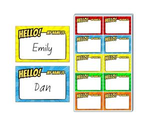 200 Pieces - Hello My Name is Stickers, Name Tags Stickers Sticky Labels for Kids, Superhero Party - 75 x 50 mm, 5 Designs