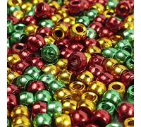 200 Pieces Merry Christmas Pony Bead Mix 9mm x 6mm Beads (Red, Green, Gold)