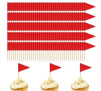 200 Pieces Mini Plain Red Flag Toothpicks Golf Toppers, Triangle Toothpick Flags for Food Cupcake Cake Cheese Fruit Party Blank Writable Labeling Sticks Decorations (200Pcs)