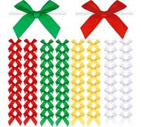 200 Pieces Mini Twist Tie Bows Satin Ribbon DIY Twist Bow Crafts Gift Wrapping Bows for Candy Bags, Christmas, Wedding, Party Present Decoration (Red,Green,Gold,White)