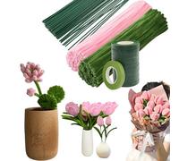 200 Pieces Pipe Cleaners Flower Set, Pipe Cleaners for Crafts, Chenille Stems Pipe Cleaners with 30 cm Pipe Cleaners & Garden Tape, Pipe Cleaner for Tulip Bouquet