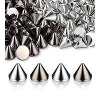 200 Pieces Spike Studs Bead Bullet Cone Sew On, Glue On, Sewing Bracelets (Black, Silver)