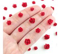 200 Pieces Tiny Red Rose Decor for Dollhouse Mini Resin Decor for Crafts Tiny Things for Fairy Garden Micro Landscaping Decoration