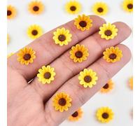 200 Pieces Tiny Sunflower Decor for Dollhouse Mini Resin Decor for Crafts Tiny Things for Fairy Garden Micro Landscaping Decoration