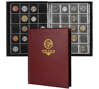 200 Pockets Coin Album - Coin Collecting Book with 10 Pages, 33x33 mm Grid Holder for Pounds Pence Cents Dollars Nickel (Red) CS48200RE