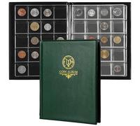 200 Pockets Coin Album - Coin Collecting Book with 10 Pages, 33x33 mm Grid Holder for Pounds Pence Cents Dollars Nickel (Green) CS48200GR