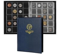 200 Pockets Coin Album - Coin Collecting Book with 10 Pages, 33x33 mm Grid Holder for Pounds Pence Cents Dollars Nickel (Blue) CS48200BL