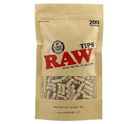 200 RAW Pre-Rolled Tips Bag - Resealable Zip Bag of 200 Prerolled Tips | Natural, Unrefined & Chlorine-Free | Authentic RAW Pre-Rolled Tips for Rolling Papers, Cigarettes, Cones, and Joints |