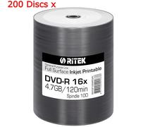 200 Ritek Traxdata DVD-R 16x Printable GPL Duplication 4.7MB Blank Discs Shrink