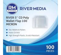200 RIVERMEDIA Premium Seamless 100 Micron CD/DVD Disc Wallets with Flap 18025 (Plastic Envelope for CD/DVD Storage) - Durable Disc Sleeves for 1 Disc