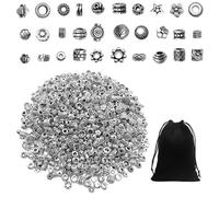 200 Round Silver Spacer Beads with 1 Piece Storage Bag, Tibetan Metal Spacer Beads, Antique Mixed Spacer Beads, Necklace Bracelet Spacer Beads, DIY Jewelry