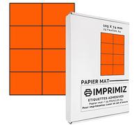 200 Self-Adhesive Fluorescent Orange Labels - 105 x 74 mm - 8 Labels per Sheet - 25 Sheets of Adhesive A4 Coloured Paper - for Inkjet and Laser Printing