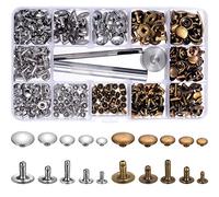 200 Set 5 Sizes Leather Rivets Single Cap Rivet Tubular Metal Studs with 3 Pieces Fixing Tool for DIY Leather Craft, Rivets Replacement, 2 Colors (Silver and Bronze)