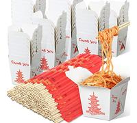 200 Sets 8 oz Chinese Take out Boxes with Chopsticks, Pagoda Paper Food Containers with Sleeved and Separated Disposable Chopsticks for Asian Party Decorations Favor Birthday Wedding Restaurant