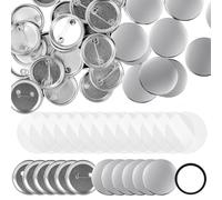 200 Sets Blank Button Badge Parts Supplies, 40mm Round Metal Button Shells with Pin Back Covers & Clear PVC Films, DIY Custom Pin Badge Making Kit for Clothes Bags Graduation Birthday Crafts Gifts