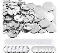200 Sets Blank Button Making Accessories, Round Blank Pin Button Badge, Button Parts, Metal Button, Lapel Pin, Pin Set for Crafts Gifts Tinplate (Silver, 32 mm)