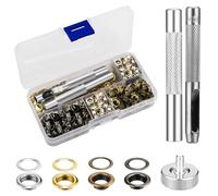 200 Sets Grommets Eyelets Kit Tool, 5mm Eyelets Punch Kit, Copper Grommet Tool Kit, Grommet Set with Hole Punch Tool Fastened Tool Metal Base, Fabric Leather Clothes(Golden Silver Copper Black)