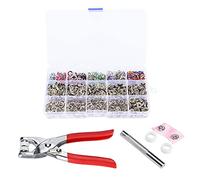200 Sets Hollow Snap Fastener Metal Press Stud Kit with Hand Press Plier, Brass Prong Button Set for Leather Clothing DIY Craft