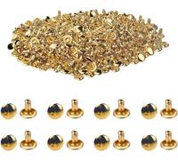 200 Sets Leather Rivets, 8mm Double Cap Rivet Tubular Metal Studs with 8mm Cap for Repairs Decoration, Round Rapid Rivets Button Studs Punk Spike for DIY Leather Craft/Hats/Purse/Shoes/Bag (Gold)