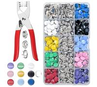 200 Sets Poppers Fasteners Kits,Including Male and Female Snap Fastener,Soild and Hollow Claw Clips,Metal Plier and Storage Box for Clothing,Bags,DIY Crafts Press Stud